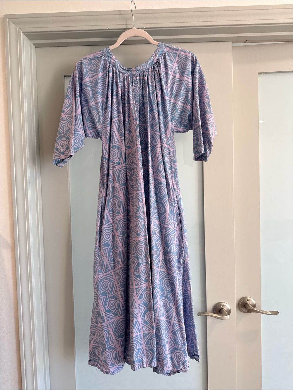 Noa Noa Purple Muumuu with Gathered Neckline & Geometric Print
